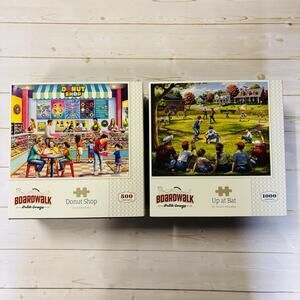 Boardwalk Jigsaw Puzzles Donut Shop & Up at Bat. Checked has all piece. Fun!